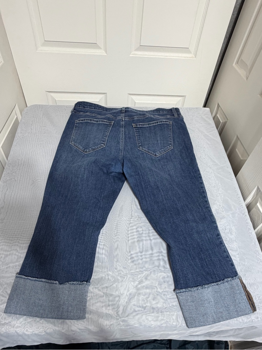 Dark Blue Cropped Distressed Women's Jeans - Picture 6 of 6